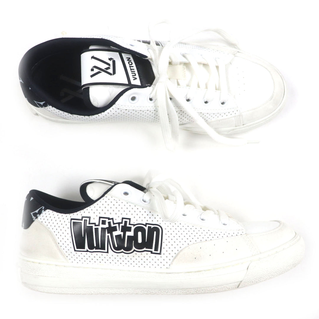 Great LOUIS VUITTON Low cut sneakers White black leather mens 7.5 1ACF0A