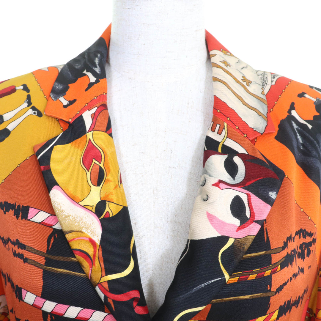 Excellent HERMES jacket LE CARNAVAL DE VENISE With logo button Multi silk 40