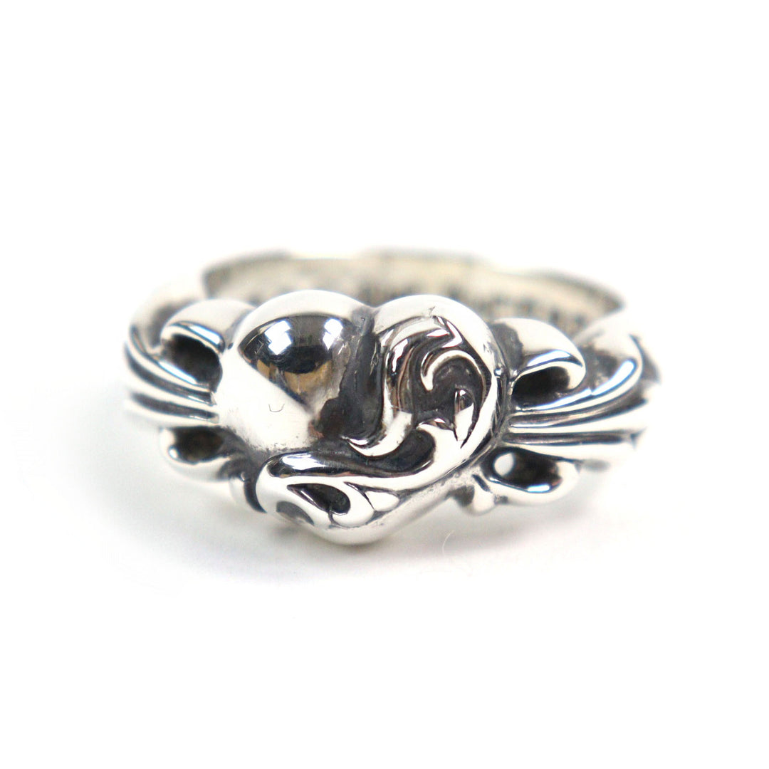 美品 CHROME HEARTS リング フローラルクロスハートリング シルバー925 メンズ 中古