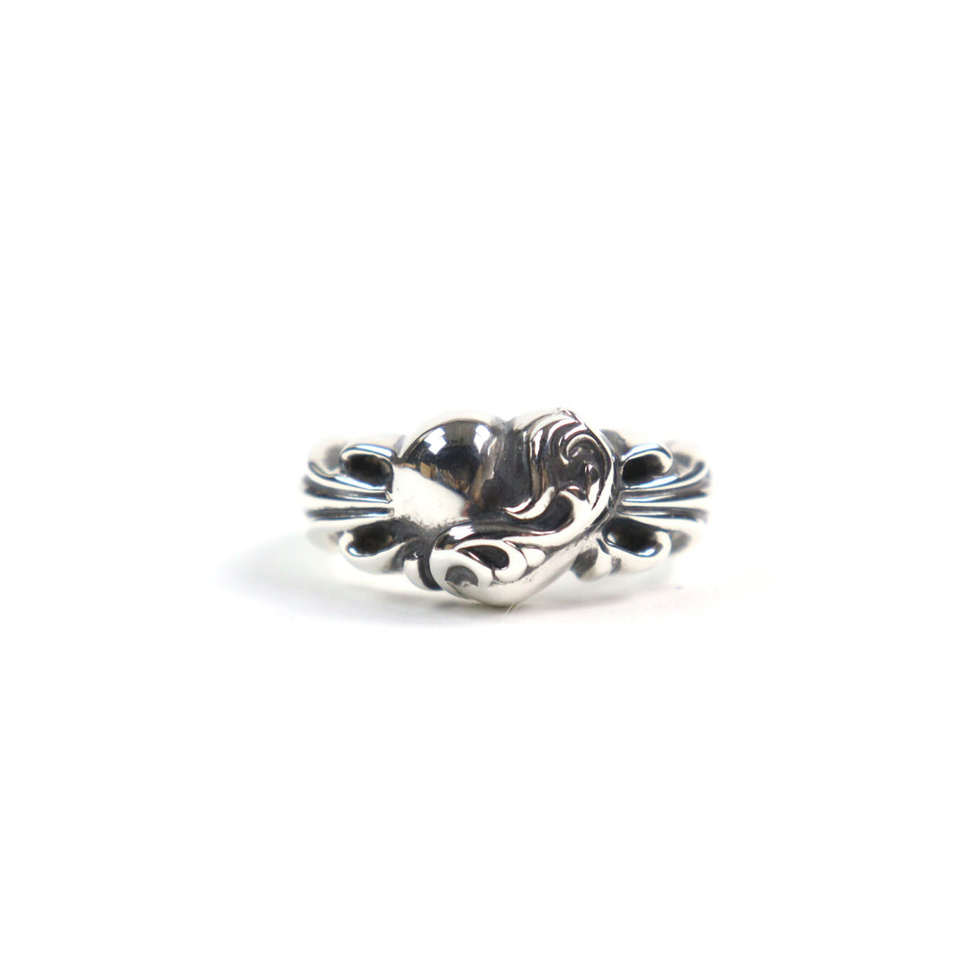 美品 CHROME HEARTS リング フローラルクロスハートリング シルバー925 メンズ 中古