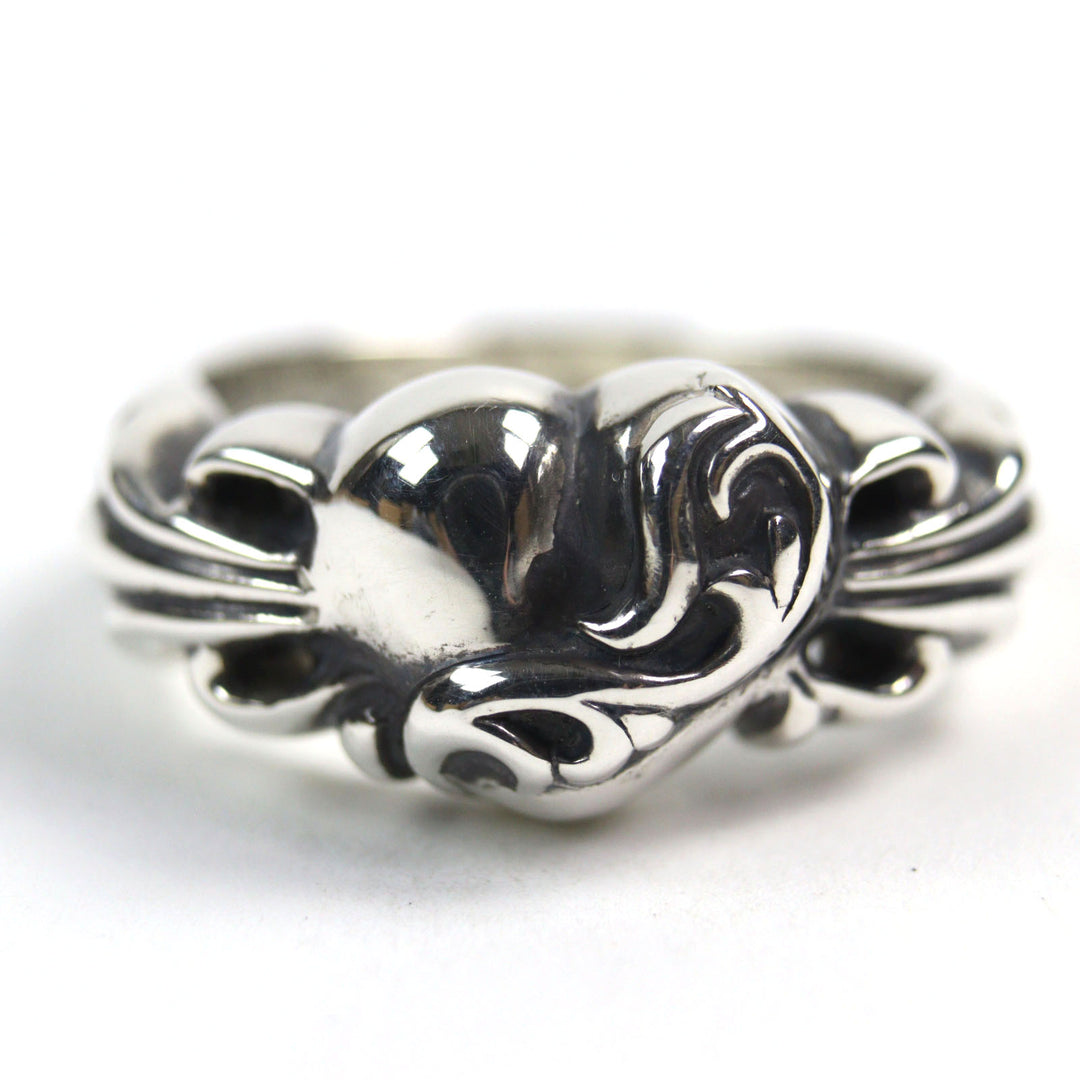 美品 CHROME HEARTS リング フローラルクロスハートリング シルバー925 メンズ 中古