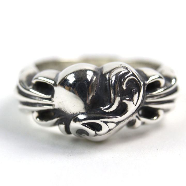 美品 CHROME HEARTS リング フローラルクロスハートリング シルバー925 メンズ 中古
