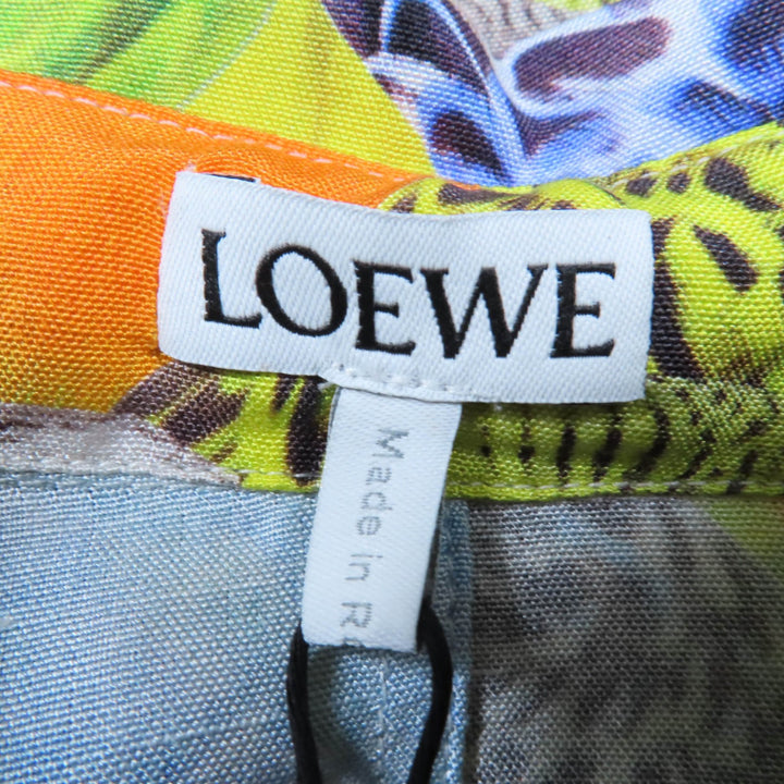 新品 LOEWE 半袖シャツ アナグラム刺繍 オウムプリント シルク 34 S359Y05X45