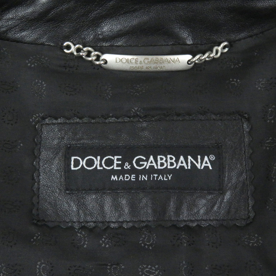 素晴らしいDOLCE&amp;GABBANAジャケットペイズリー柄裏地、ラムレザーライダースジャケット