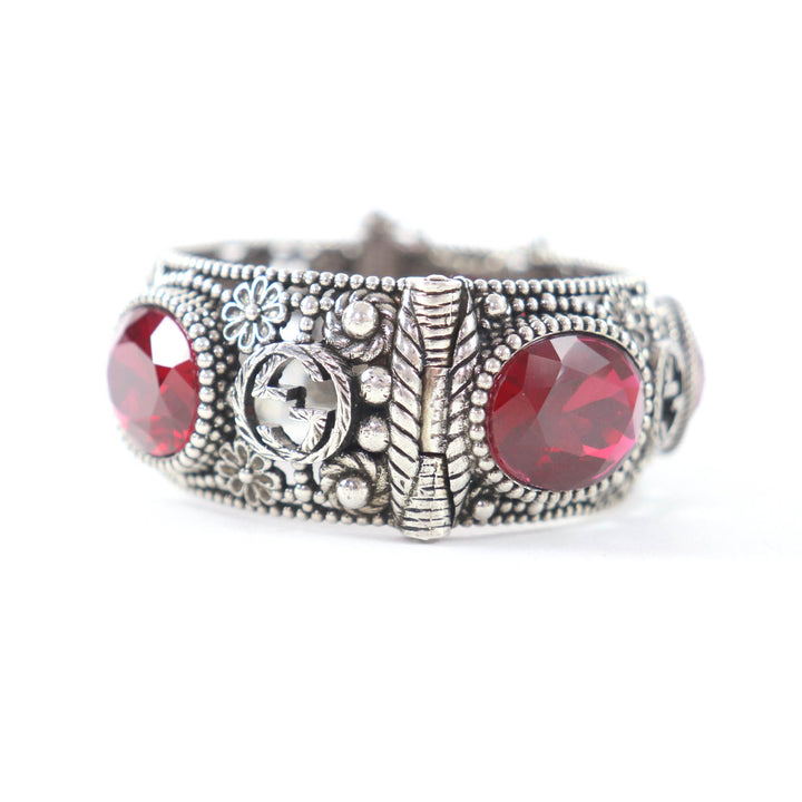 Great GUCCI Bangle Interlocking G Flower with Color Stones Silver 925 Women 17