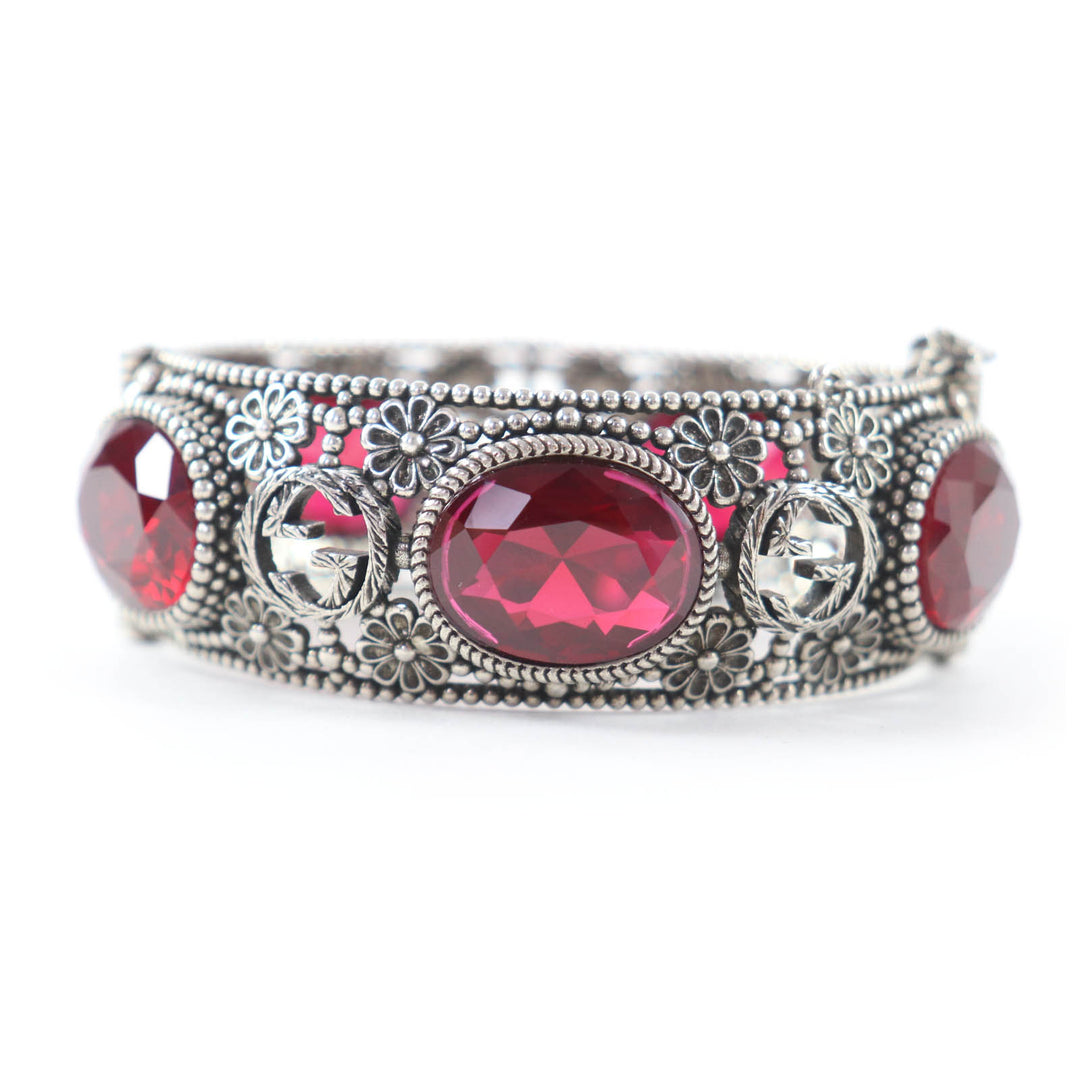 Great GUCCI Bangle Interlocking G Flower with Color Stones Silver 925 Women 17