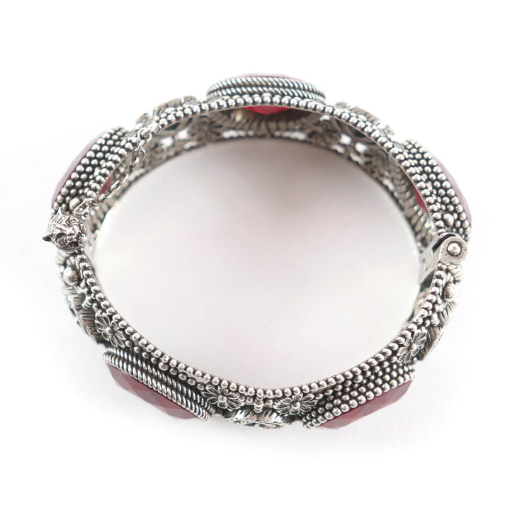 Great GUCCI Bangle Interlocking G Flower with Color Stones Silver 925 Women 17