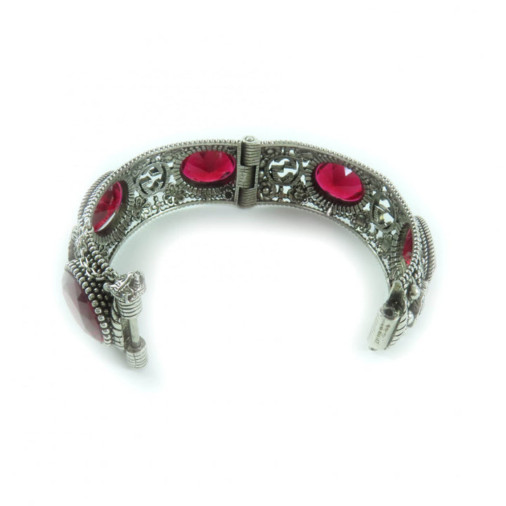 Great GUCCI Bangle Interlocking G Flower with Color Stones Silver 925 Women 17