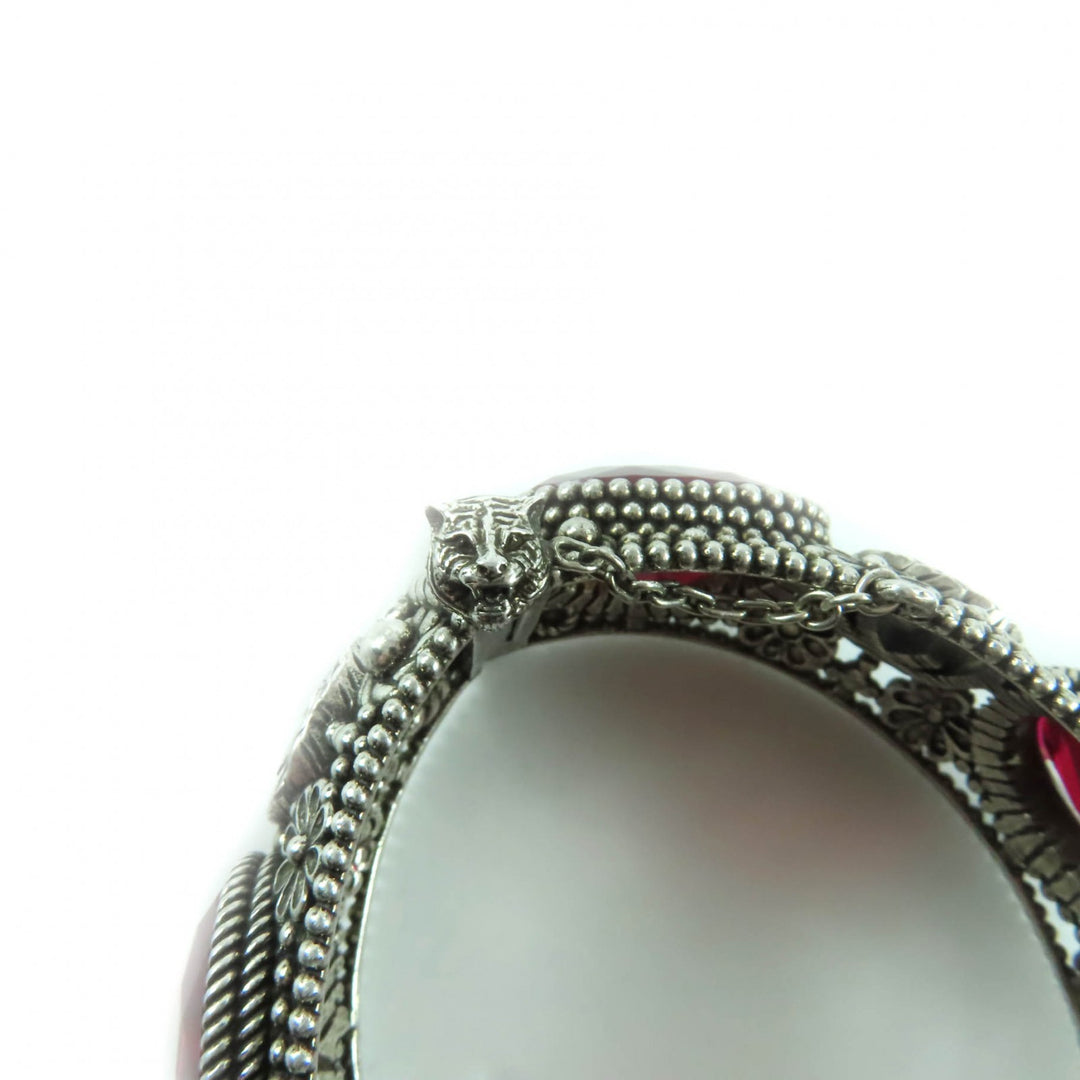 Great GUCCI Bangle Interlocking G Flower with Color Stones Silver 925 Women 17