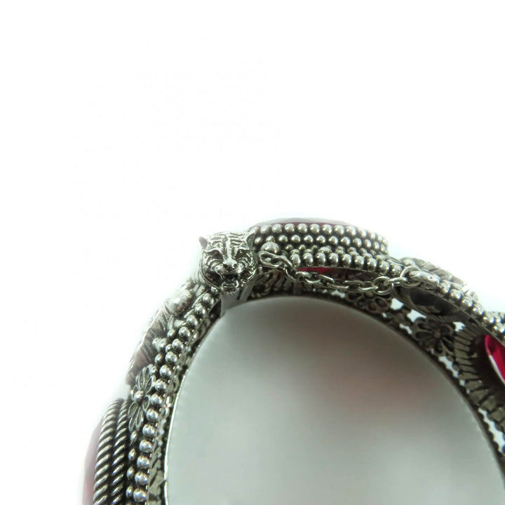 Great GUCCI Bangle Interlocking G Flower with Color Stones Silver 925 Women 17