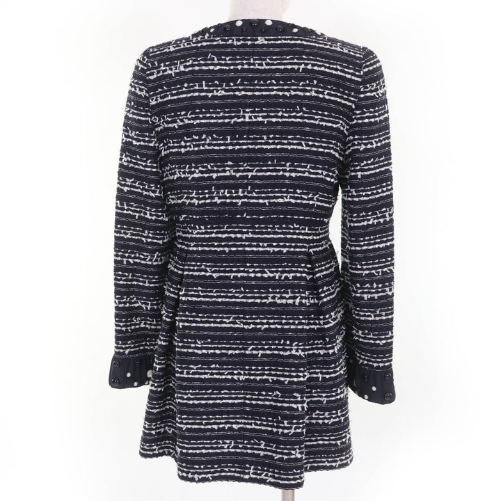 Great TO BE CHIC coat Beaded tweed collarless coat Dark navy cotton Women 40