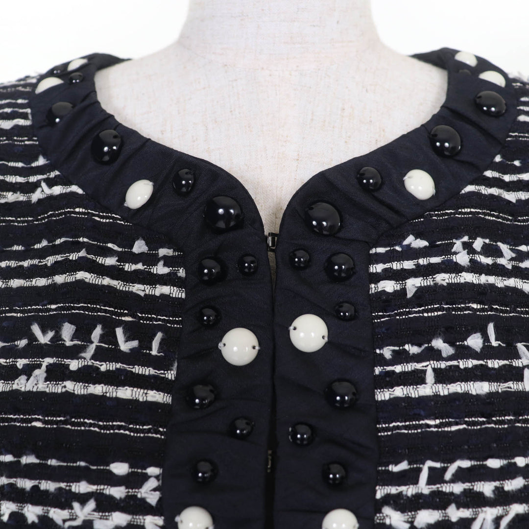 Great TO BE CHIC coat Beaded tweed collarless coat Dark navy cotton Women 40