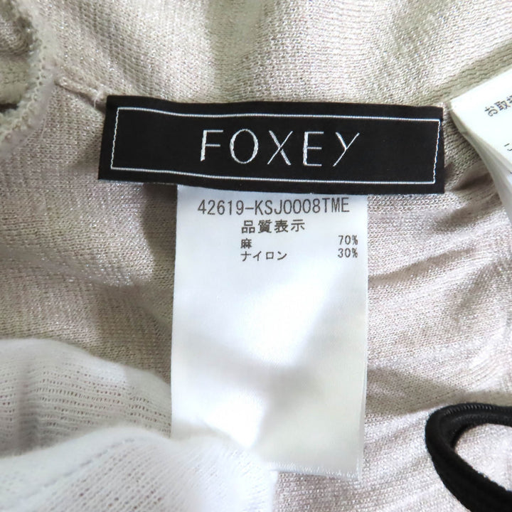 Great FOXEY cardigan Swing logo embroidery, belted, long sleeves beige linen