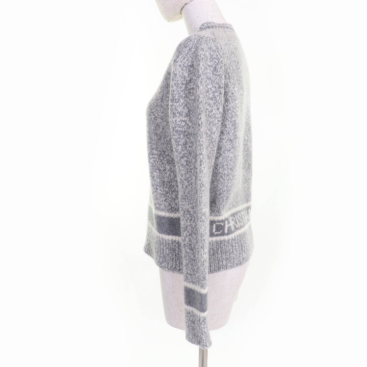 Excellent Christian Dior knit Back logo V-neck Long sleeves gray 38 054S01AM303
