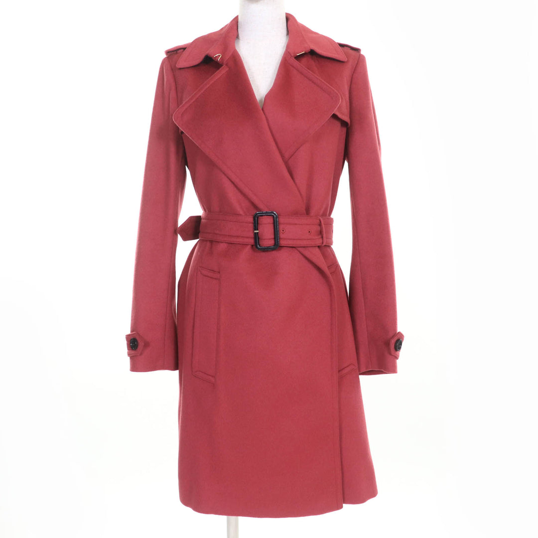 Great BURBERRY coat Logo button and belt wrap cashmere Women 40 4023676