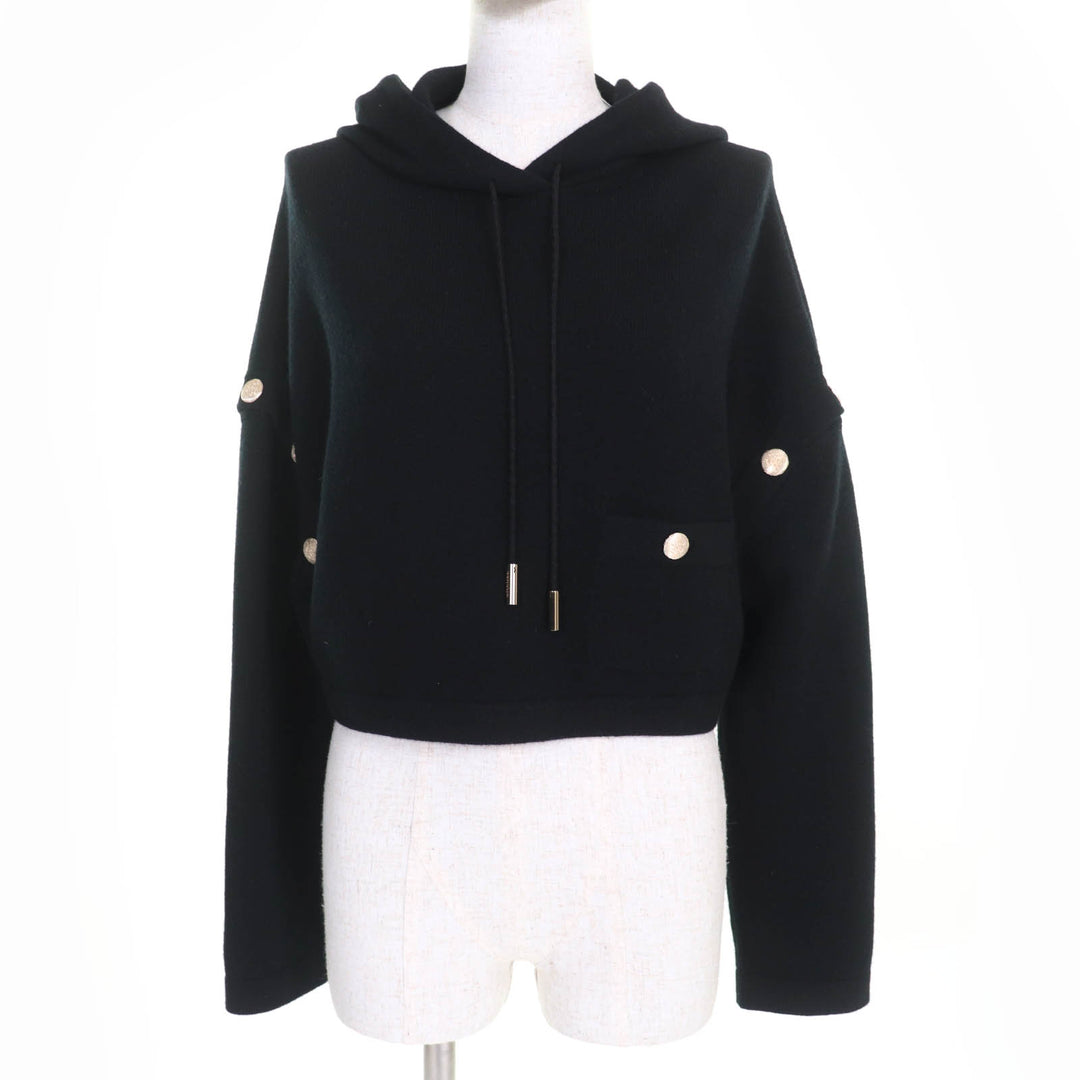 Excellent CHANEL hoodie COCO Mark Button 2-Way Cropped Knit cashmere 34 P72799