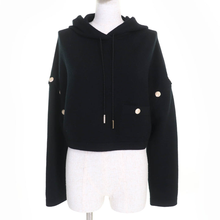 Excellent CHANEL hoodie COCO Mark Button 2-Way Cropped Knit cashmere 34 P72799