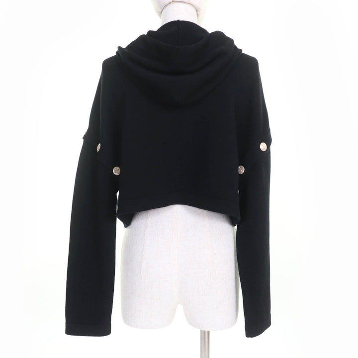 CHANEL パーカー ココマークボタン 2ウェイ クロップドニット ブラック カシミア 34 P72799K10443