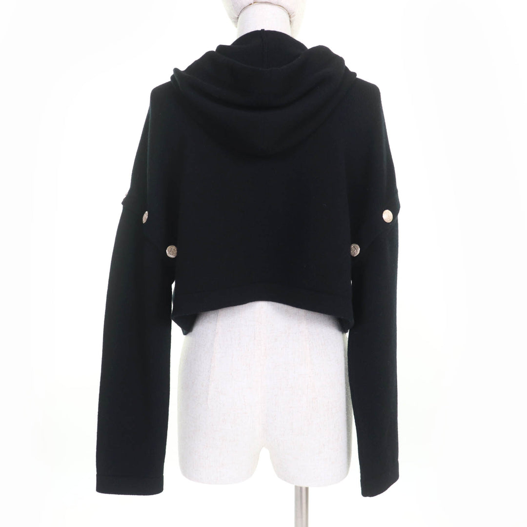 Excellent CHANEL hoodie COCO Mark Button 2-Way Cropped Knit cashmere 34 P72799