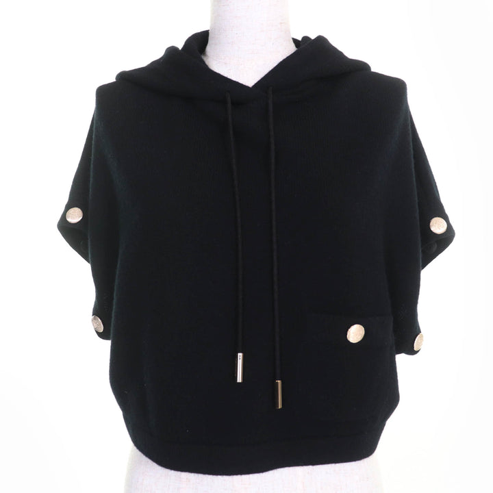 Excellent CHANEL hoodie COCO Mark Button 2-Way Cropped Knit cashmere 34 P72799