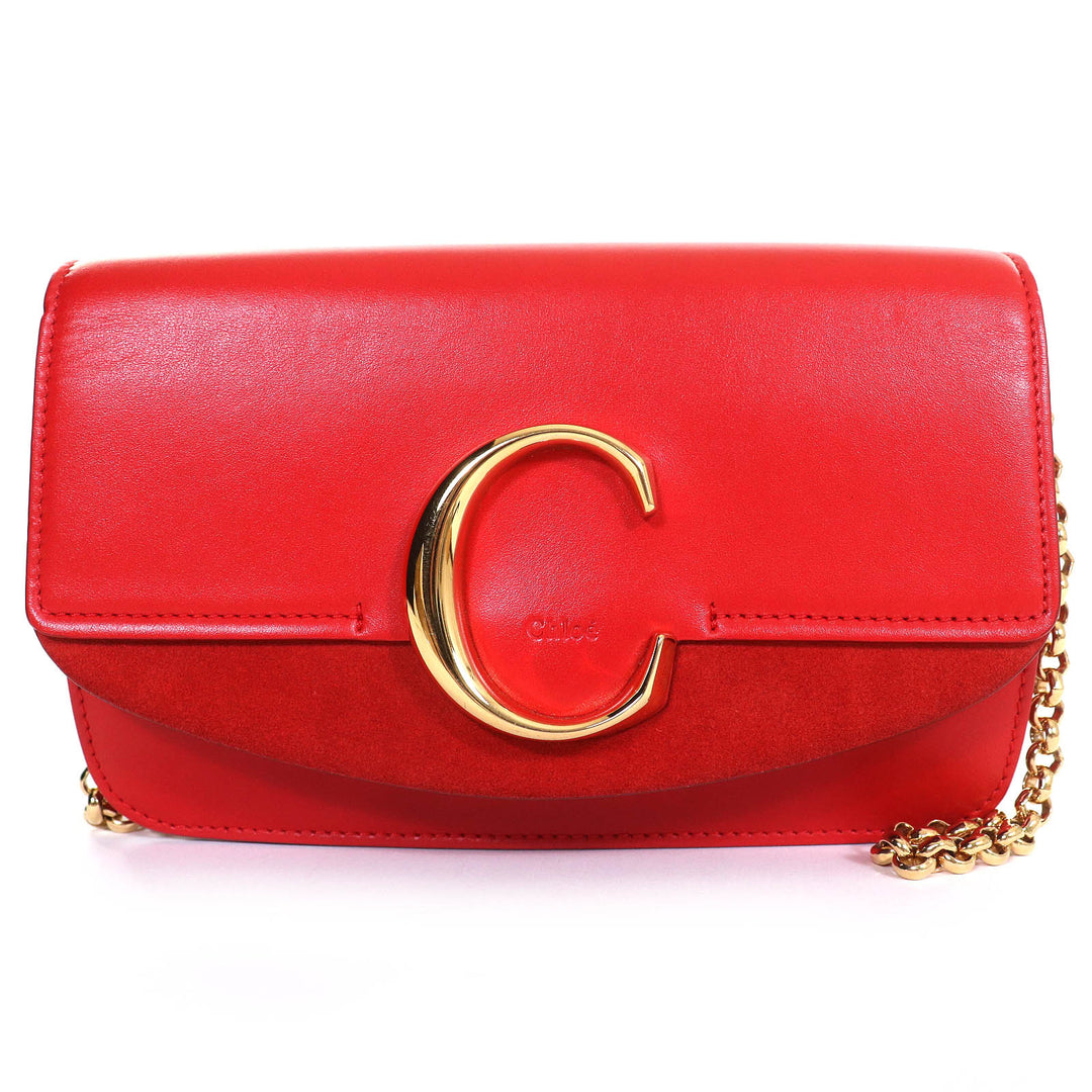 クロエ ショルダーバッグ クロエ Cロゴ スエードレザーチェーン レッド 牛革 CHC19SS192A37640