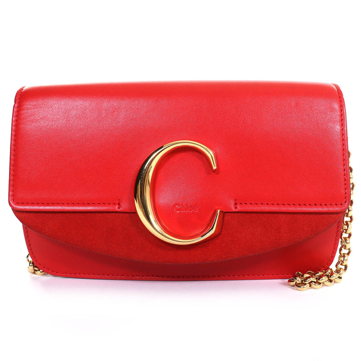 クロエ ショルダーバッグ クロエ Cロゴ スエードレザーチェーン レッド 牛革 CHC19SS192A37640