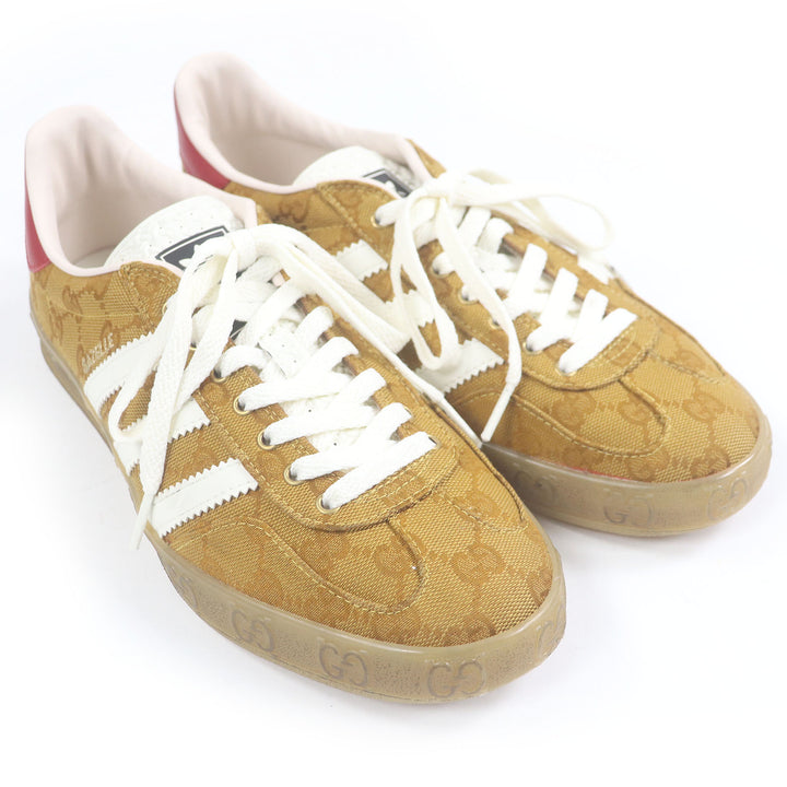 Pristine GUCCI×adidas Low cut sneakers GAZELLE Three Stripes Brown GG canvas mens