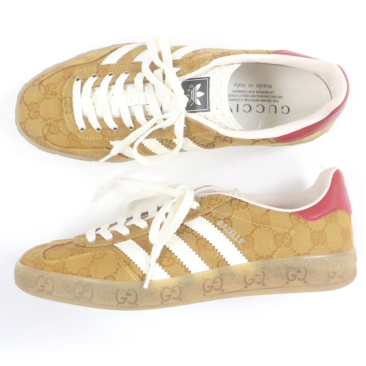 Pristine GUCCI×adidas Low cut sneakers GAZELLE Three Stripes Brown GG canvas mens