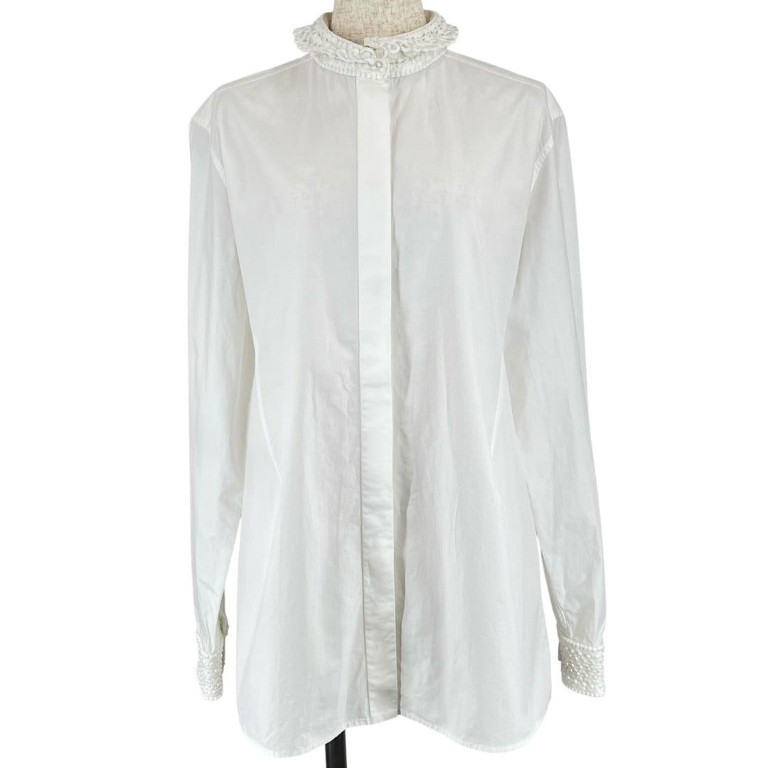 Great VALENTINO Long sleeve shirt With beads white cotton Women 42 WB0AB3155A6