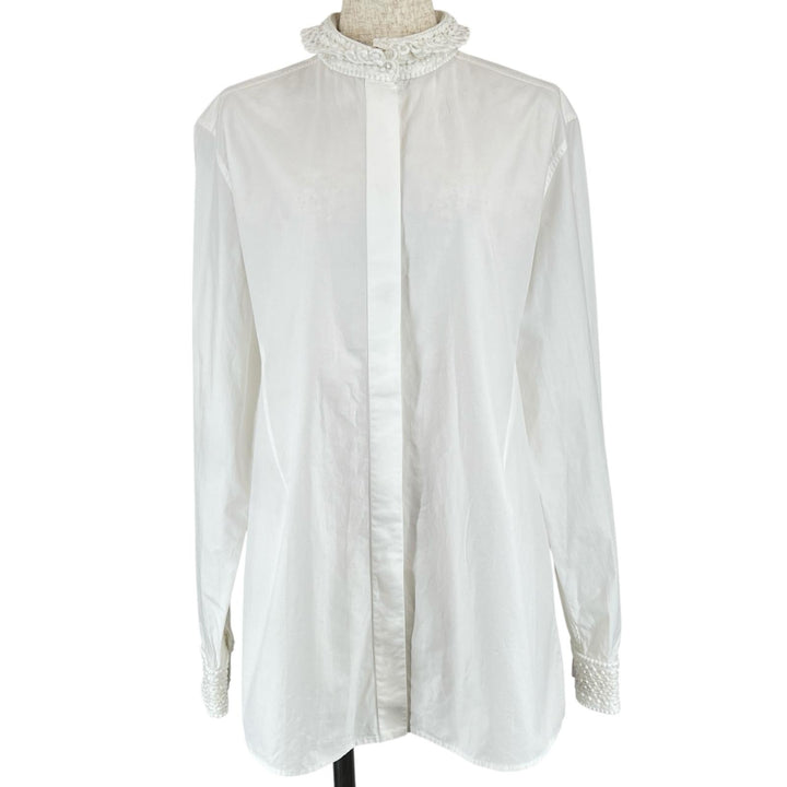 Great VALENTINO Long sleeve shirt With beads white cotton Women 42 WB0AB3155A6
