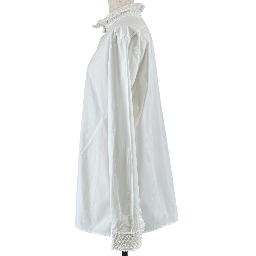 Great VALENTINO Long sleeve shirt With beads white cotton Women 42 WB0AB3155A6