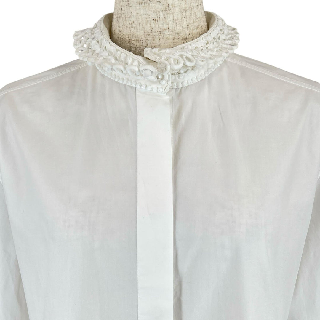 Great VALENTINO Long sleeve shirt With beads white cotton Women 42 WB0AB3155A6