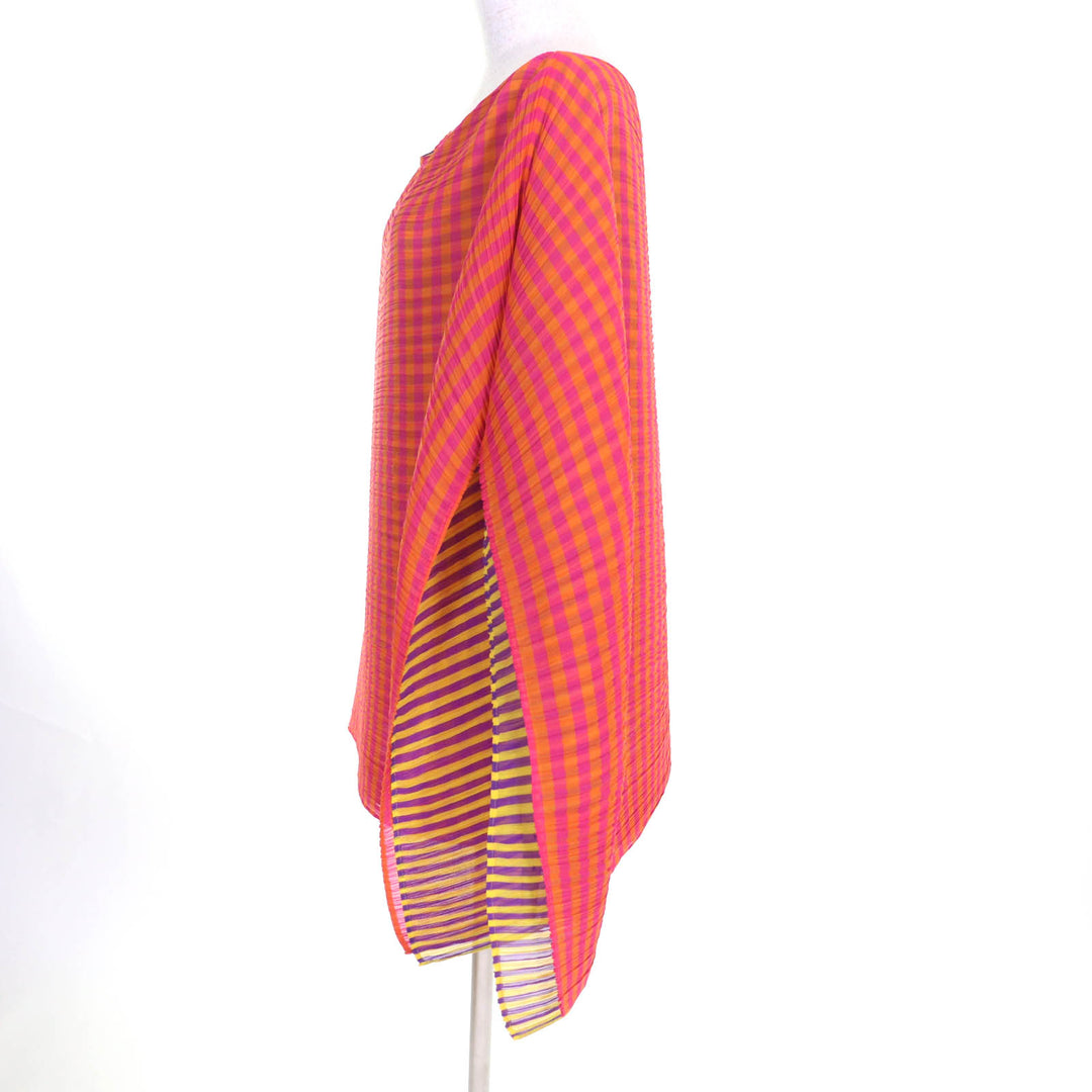 Excellent PLEATS PLEASE poncho Stripe Pattern 2-layer design Women PP32-AD131
