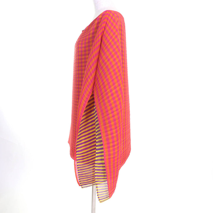 Excellent PLEATS PLEASE poncho Stripe Pattern 2-layer design Women PP32-AD131