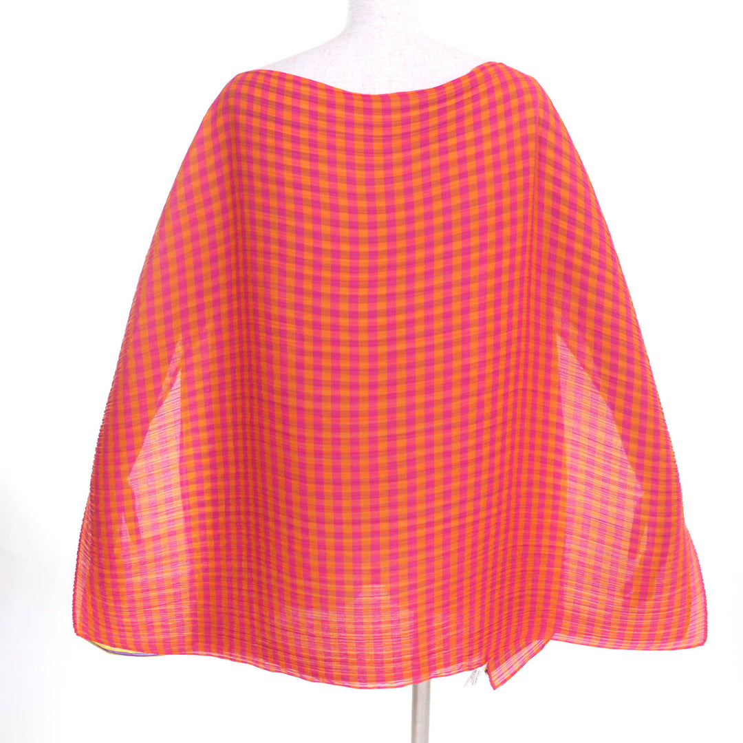 Excellent PLEATS PLEASE poncho Stripe Pattern 2-layer design Women PP32-AD131