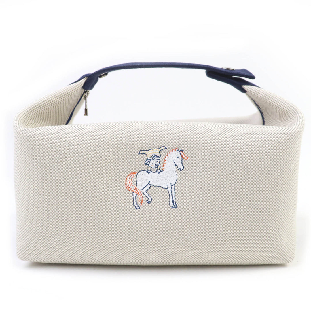 Pristine HERMES Handbag Bride a Black Cabriolet GM Serie button Griper Navy cotton Women