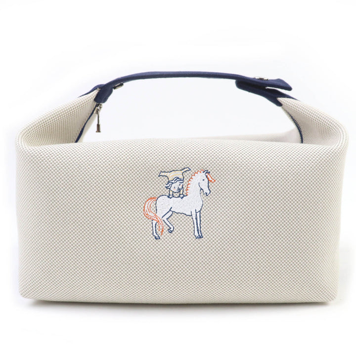 Pristine HERMES Handbag Bride a Black Cabriolet GM Serie button Griper Navy cotton Women