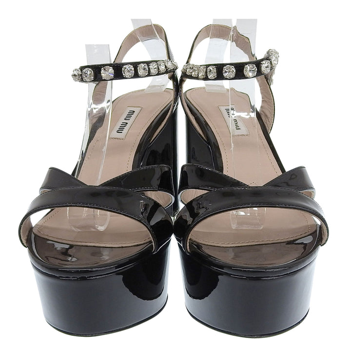 Excellent Miu Miu Sandals Bejeweled ankle strap black Patent leather Women 38