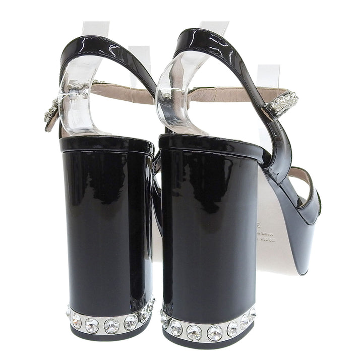 Excellent Miu Miu Sandals Bejeweled ankle strap black Patent leather Women 38
