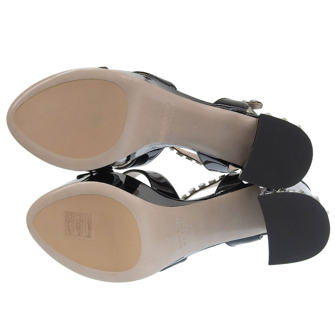 Excellent Miu Miu Sandals Bejeweled ankle strap black Patent leather Women 38