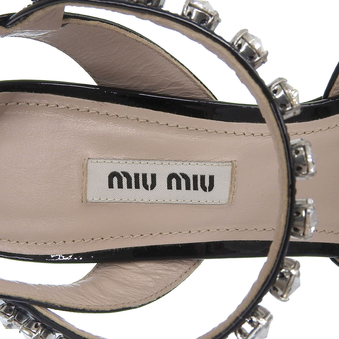 Excellent Miu Miu Sandals Bejeweled ankle strap black Patent leather Women 38