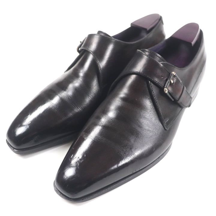 Great Berluti Leather shoes Scars Demure Monk strap plain toe Dark paple leather mens