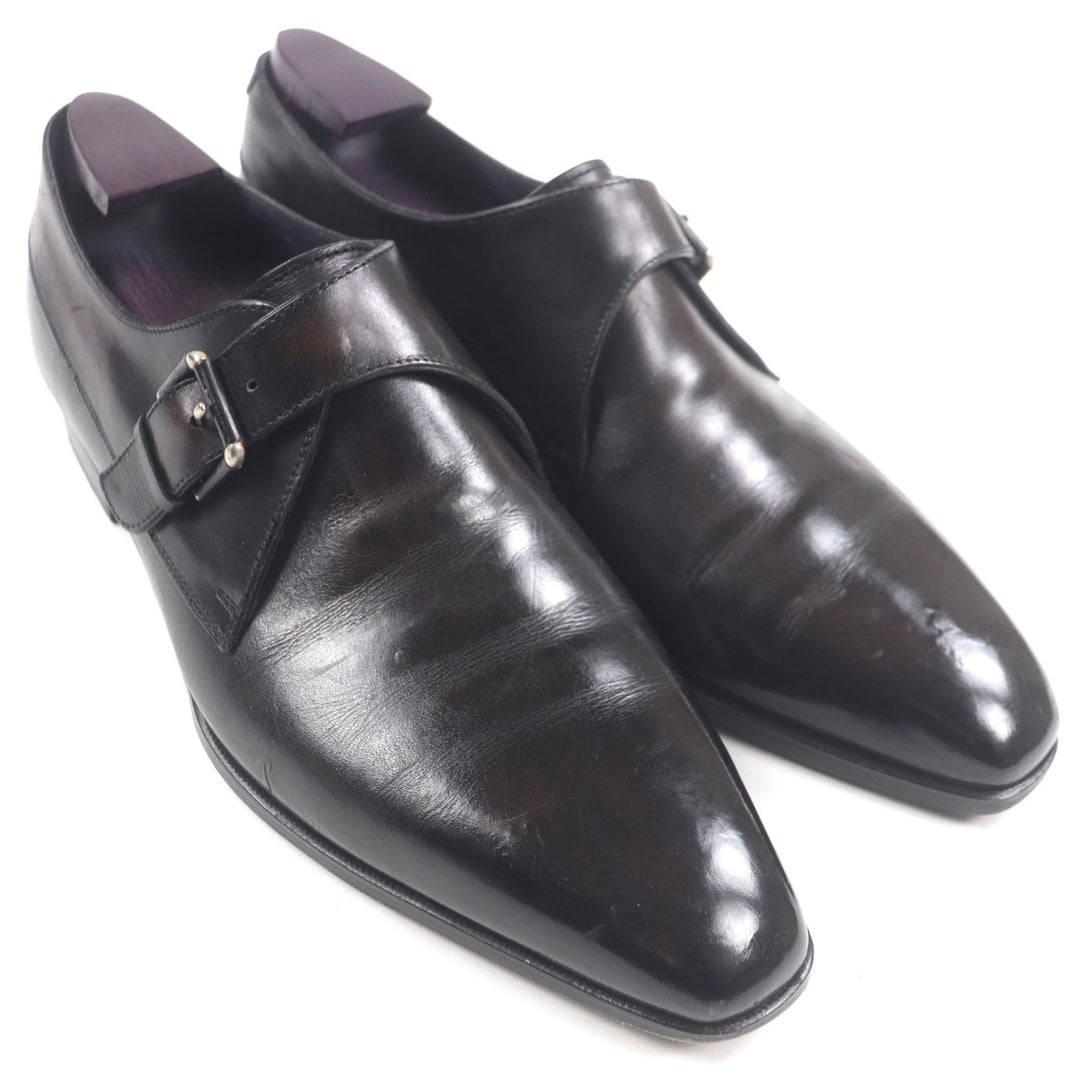 Great Berluti Leather shoes Scars Demure Monk strap plain toe Dark paple leather mens