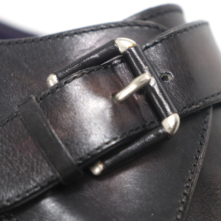 Great Berluti Leather shoes Scars Demure Monk strap plain toe Dark paple leather
