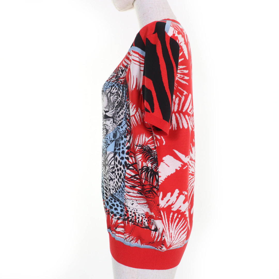 Excellent HERMES Short sleeve knit Jungle love Red series silk Women 40 3E2868D3