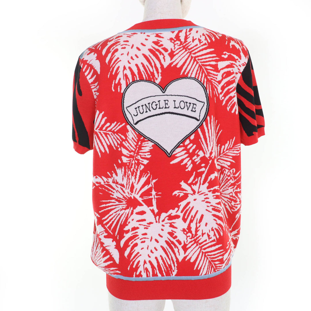 Excellent HERMES Short sleeve knit Jungle love Red series silk Women 40 3E2868D3