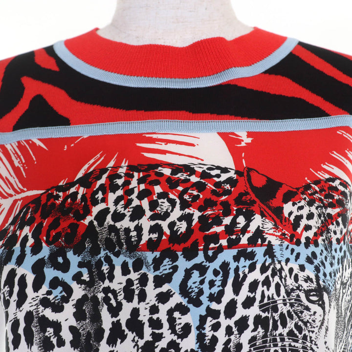 Excellent HERMES Short sleeve knit Jungle love Red series silk Women 40 3E2868D3
