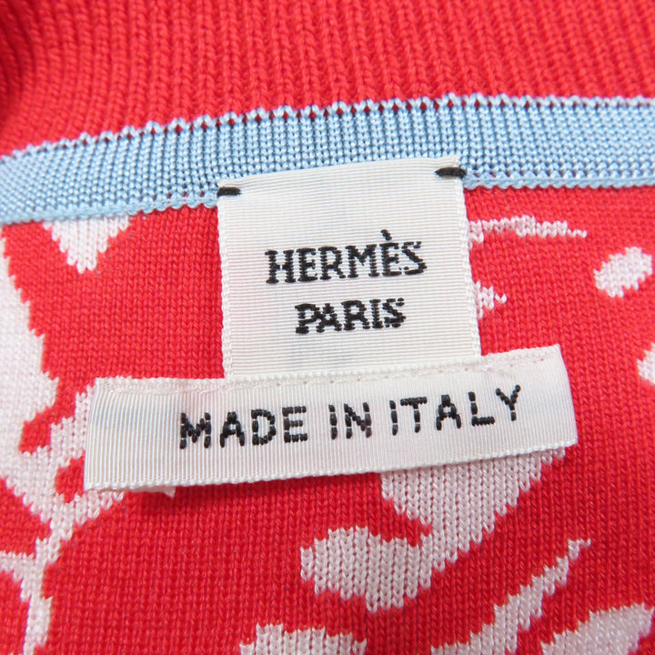 Excellent HERMES Short sleeve knit Jungle love Red series silk Women 40 3E2868D3