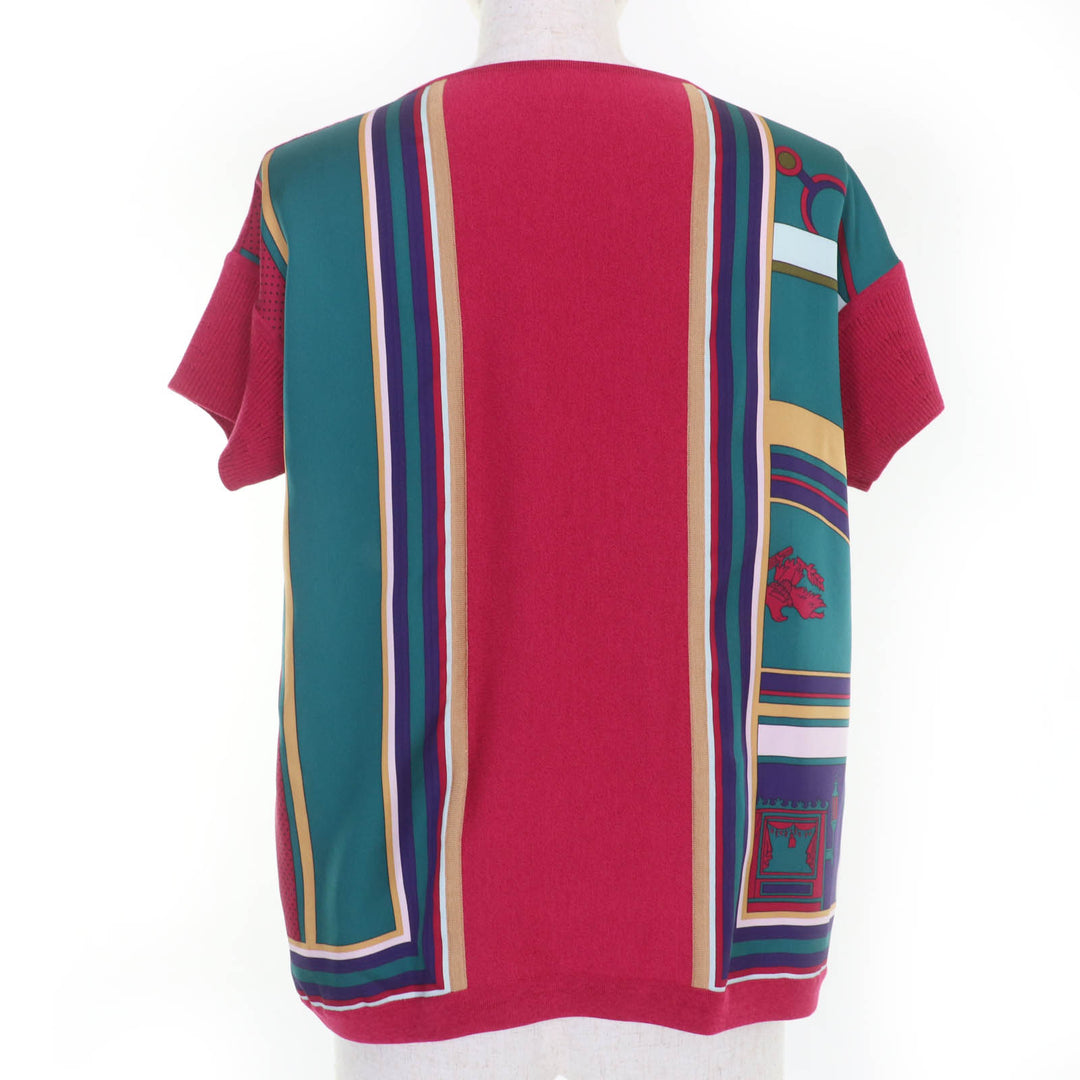 Excellent HERMES Short sleeve knit George Washington carriage twill laine 40