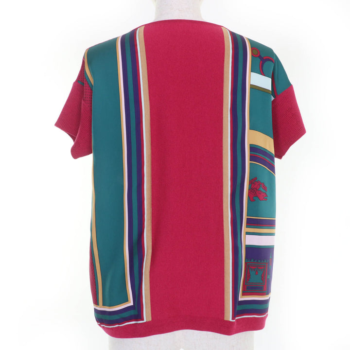 Excellent HERMES Short sleeve knit George Washington carriage twill laine 40